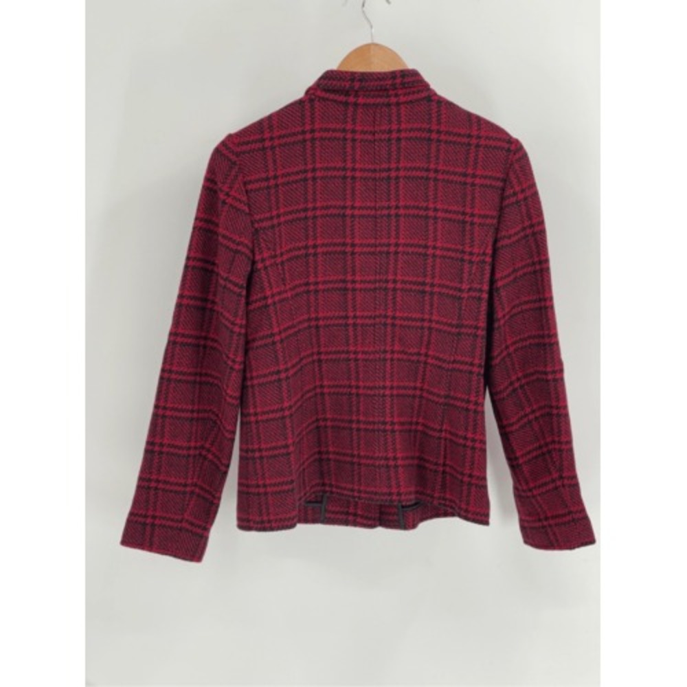 Talbots Blazer Jacket Women 10 Plaid Red Black Check Button Front Wool Blend - Picture 7 of 13